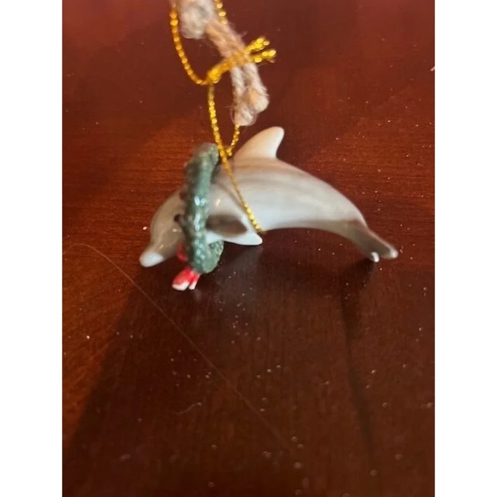 Porcelain Dolphin Christmas Ornament‎ With Wreath little critterz sea theme